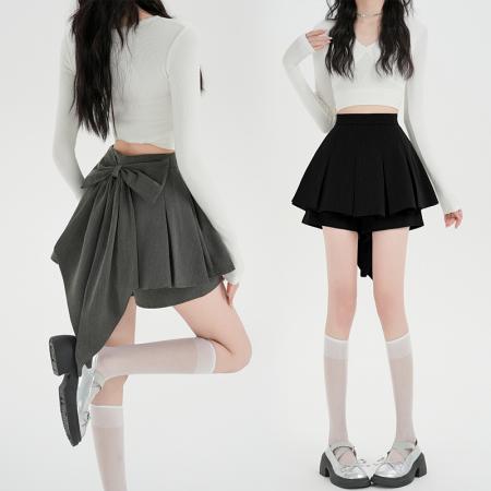 FA54378# 灰色百褶裙女小个子半身裙新款西装半裙高腰裤裙黑色短裙  服裝批發女裝批發服飾貨源