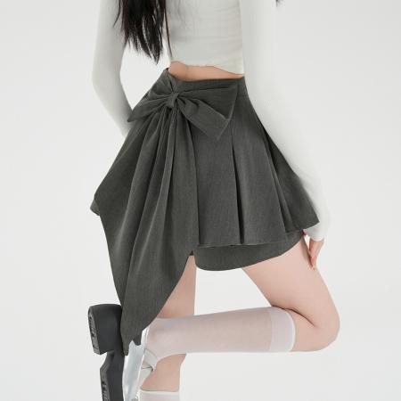 FA54378# 灰色百褶裙女小个子半身裙新款西装半裙高腰裤裙黑色短裙  服裝批發女裝批發服飾貨源