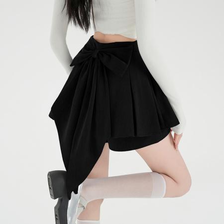 FA54378# 灰色百褶裙女小个子半身裙新款西装半裙高腰裤裙黑色短裙  服裝批發女裝批發服飾貨源