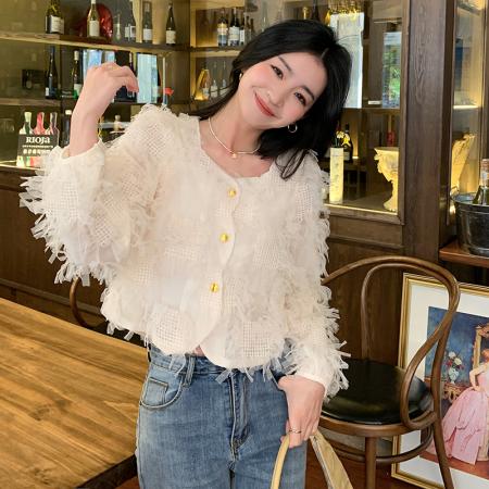 FA54379# 春季新款韩版百搭流苏长袖蕾丝衬衫女上衣  服裝批發女裝批發服飾貨源