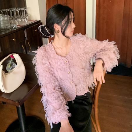 FA54379# 春季新款韩版百搭流苏长袖蕾丝衬衫女上衣  服裝批發女裝批發服飾貨源