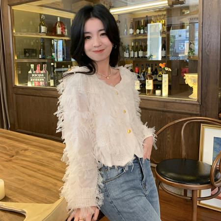 FA54379# 春季新款韩版百搭流苏长袖蕾丝衬衫女上衣  服裝批發女裝批發服飾貨源