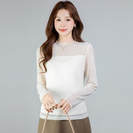 FA54381# 春季新款半高领长袖打底蕾丝衫女薄款打底衫  服裝批發女裝批發服飾貨源