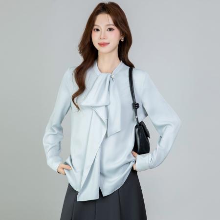 FA54384# 春季新款百搭蝴蝶结长袖衬衫女上衣春  服裝批發女裝批發服飾貨源