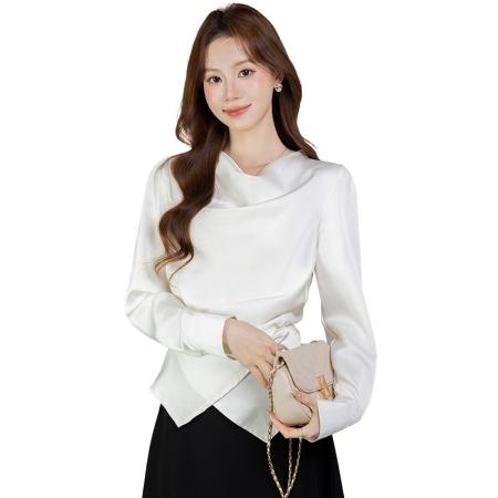 FA54386# 春季新款百搭圆领长袖衬衫女上衣春  服裝批發女裝批發服飾貨源