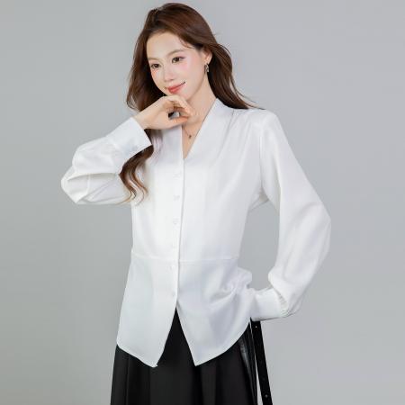 FA54388# 春季新款百搭V领单排扣长袖衬衫女上衣春  服裝批發女裝批發服飾貨源