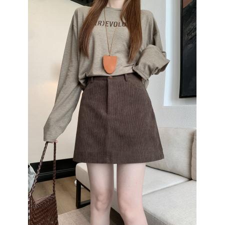 FA54393# 高级感气质A字裙半身裙女秋冬高腰灯芯绒包臀裙辣妹短裙  服裝批發女裝批發服飾貨源