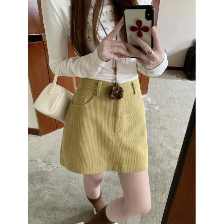 FA54393# 高级感气质A字裙半身裙女秋冬高腰灯芯绒包臀裙辣妹短裙  服裝批發女裝批發服飾貨源