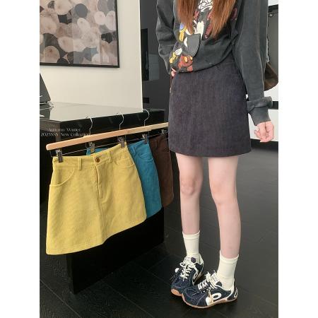 FA54393# 高级感气质A字裙半身裙女秋冬高腰灯芯绒包臀裙辣妹短裙  服裝批發女裝批發服飾貨源