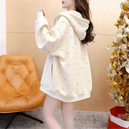 FA54406# 华棉薄款复牛奶丝秋冬季宽松波点连帽外套  服裝批發女裝批發服飾貨源