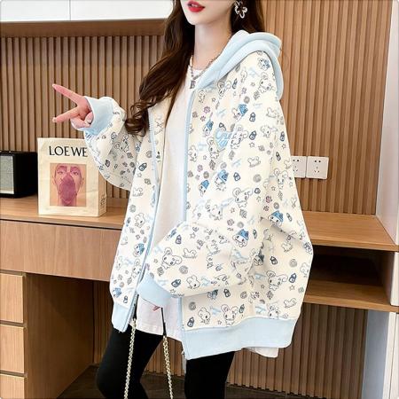 FA54408# 仿华棉薄款复秋冬连帽卫衣外套  服裝批發女裝批發服飾貨源