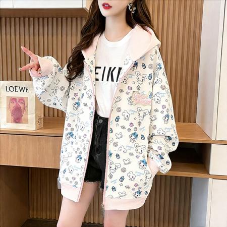 FA54408# 仿华棉薄款复秋冬连帽卫衣外套  服裝批發女裝批發服飾貨源