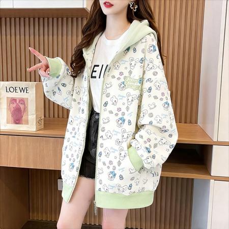 FA54408# 仿华棉薄款复秋冬连帽卫衣外套  服裝批發女裝批發服飾貨源