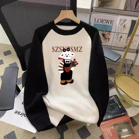 FA54409# 毛衣印花大码插肩袖秋冬新款宽松圆领针织男女同款  服裝批發女裝批發服飾貨源