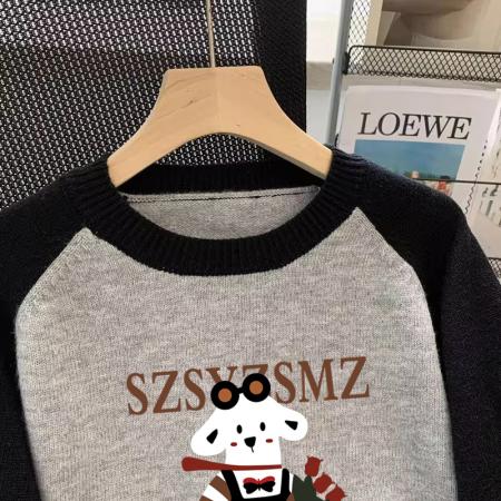 FA54409# 毛衣印花大码插肩袖秋冬新款宽松圆领针织男女同款  服裝批發女裝批發服飾貨源