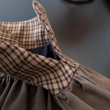 FA54416# 复古棕咖色格子蕾丝拼接半身裙女春季高腰显瘦蓬蓬短裙  服裝批發女裝批發服飾貨源