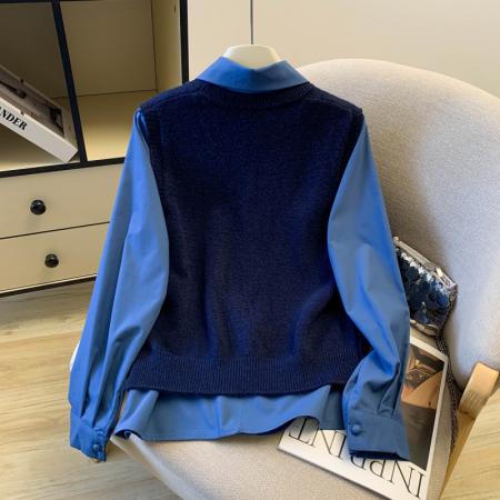 FA54425# 春季新款学院风小猫刺绣设计感小众洋气衬衫+马甲两件套女  服裝批發女裝批發服飾貨源