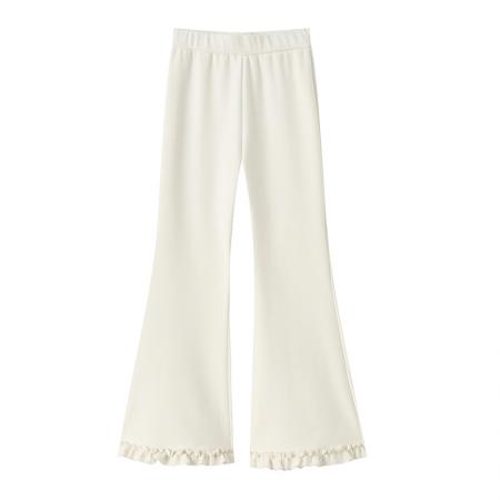 FA54427# 加绒加厚羊绒木耳边微喇裤女冬季高腰显瘦休闲拖地喇叭裤  服裝批發女裝批發服飾貨源