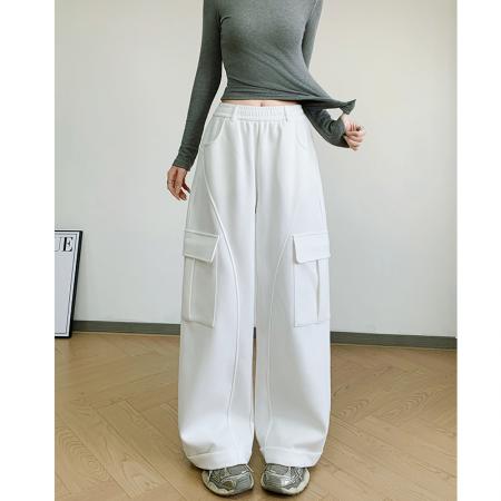 FA54432# 春工装裤哈伦束脚高腰棉裤休闲中裤松紧腰薄款百褶运动  服裝批發女裝批發服飾貨源