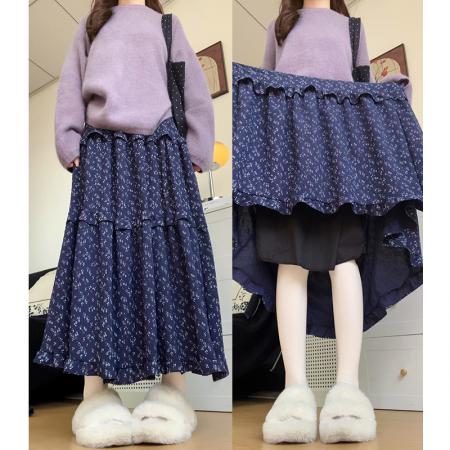 FA54434# 复古小碎花半身裙女夏季中长款韩系高腰显瘦蓬蓬裙蛋糕裙伞裙  服裝批發女裝批發服飾貨源