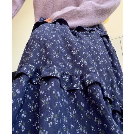 FA54434# 复古小碎花半身裙女夏季中长款韩系高腰显瘦蓬蓬裙蛋糕裙伞裙  服裝批發女裝批發服飾貨源