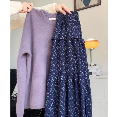 FA54434# 复古小碎花半身裙女夏季中长款韩系高腰显瘦蓬蓬裙蛋糕裙伞裙  服裝批發女裝批發服飾貨源