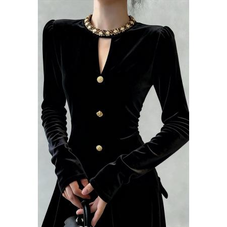 FA54466# 复古甜辣妹钉珠黑色丝绒打底衫女内搭巨好看修身泡泡长袖上衣  服裝批發女裝批發服飾貨源