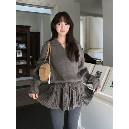 FA54474# 港风时尚新款显瘦拼接polo领花朵长袖毛衣女春季学院风气质上衣潮  服裝批發女裝批發服飾貨源