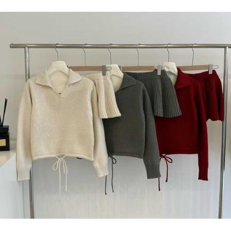 FA54474# 港风时尚新款显瘦拼接polo领花朵长袖毛衣女春季学院风气质上衣潮  服裝批發女裝批發服飾貨源