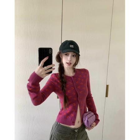 FA54477# 家色本命开衫韩系小众月牙提花针织开衫  服裝批發女裝批發服飾貨源