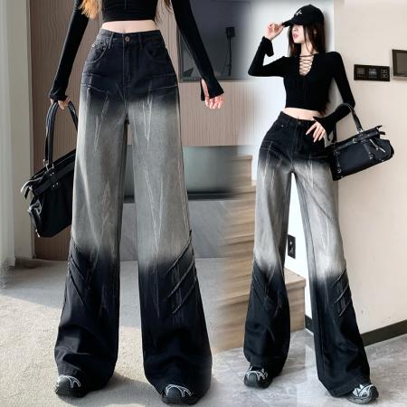 FA54491# 炸街网红爆款渐变色牛仔裤女阔腿裤  服裝批發女裝批發服飾貨源