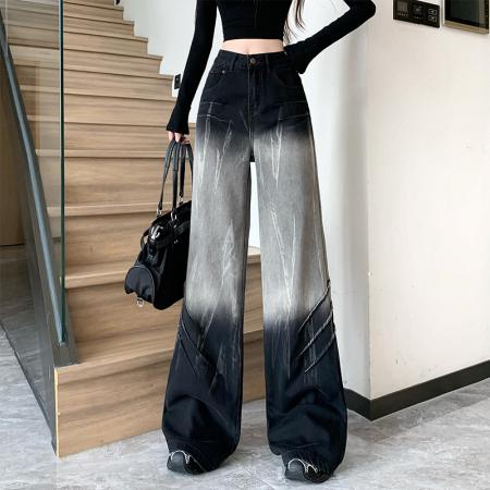 FA54491# 炸街网红爆款渐变色牛仔裤女阔腿裤  服裝批發女裝批發服飾貨源