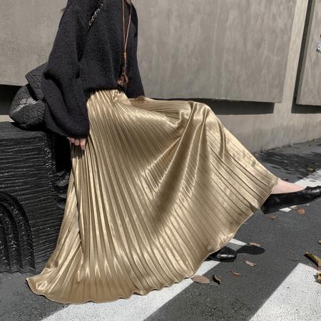 FA54505# 百搭高腰百褶a字半身裙女新款早秋中长款显瘦冬季气质长裙  服裝批發女裝批發服飾貨源