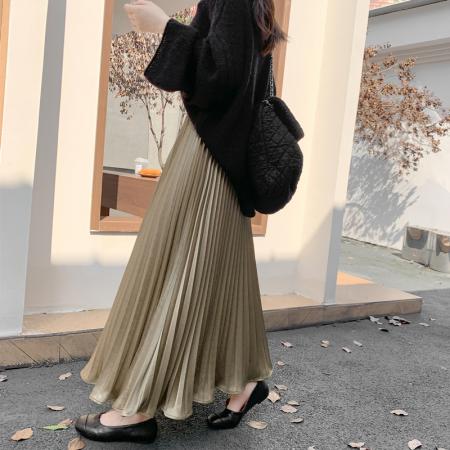 FA54505# 百搭高腰百褶a字半身裙女新款早秋中长款显瘦冬季气质长裙  服裝批發女裝批發服飾貨源