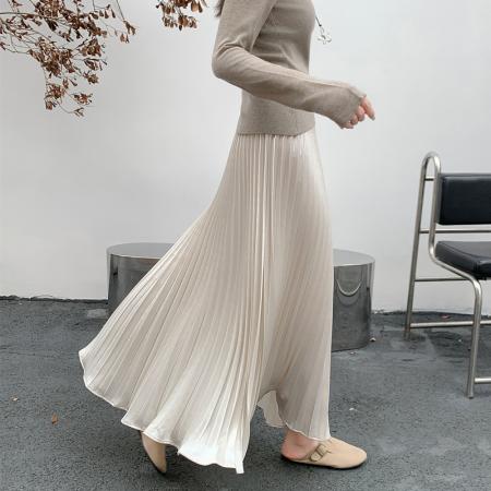 FA54505# 百搭高腰百褶a字半身裙女新款早秋中长款显瘦冬季气质长裙  服裝批發女裝批發服飾貨源