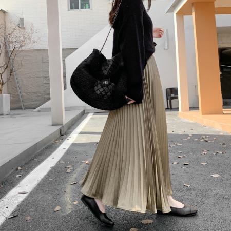 FA54505# 百搭高腰百褶a字半身裙女新款早秋中长款显瘦冬季气质长裙  服裝批發女裝批發服飾貨源