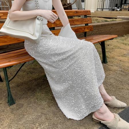 FA54506# 春季气质通勤加密亮片鱼尾裙半身裙高腰显瘦垂感丝绒裙  服裝批發女裝批發服飾貨源