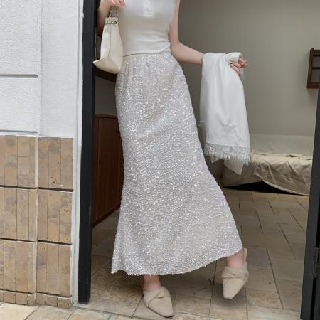 FA54506# 春季气质通勤加密亮片鱼尾裙半身裙高腰显瘦垂感丝绒裙  服裝批發女裝批發服飾貨源