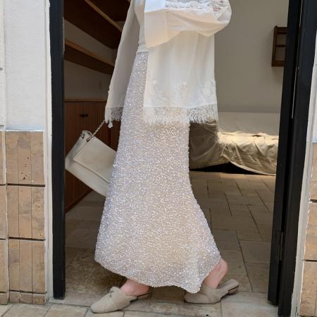 FA54506# 春季气质通勤加密亮片鱼尾裙半身裙高腰显瘦垂感丝绒裙  服裝批發女裝批發服飾貨源