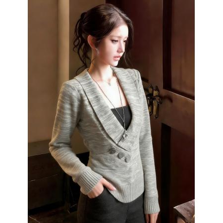 FA54516# 灰色假两件正肩低领针织衫秋冬季新款上班通勤气质毛衣上衣女  服裝批發女裝批發服飾貨源