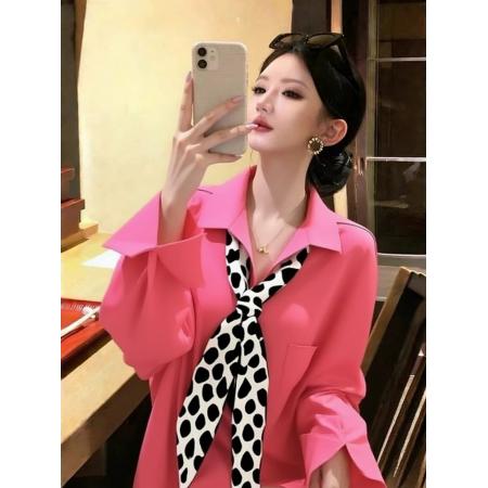 FA54517# 法式小资上衣女春高级感轻奢减龄洋气独特超好看红色长袖衬衫  服裝批發女裝批發服飾貨源