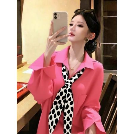 FA54517# 法式小资上衣女春高级感轻奢减龄洋气独特超好看红色长袖衬衫  服裝批發女裝批發服飾貨源