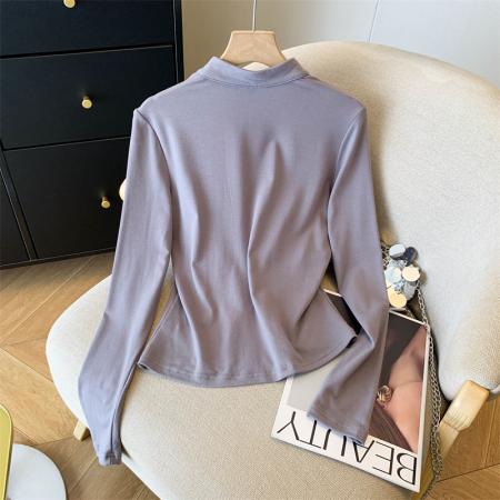 FA54520# 复古纯欲风性感链条上衣春季设计感显瘦半高领t恤  服裝批發女裝批發服飾貨源