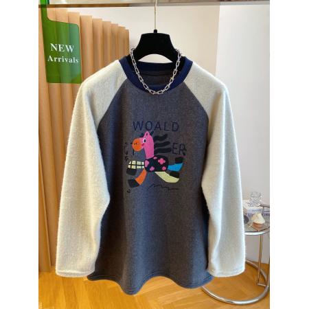 FA54521# 原版德绒特大码300斤韩系磨毛t恤女春秋冬长袖新款宽松减龄上衣潮  服裝批發女裝批發服飾貨源