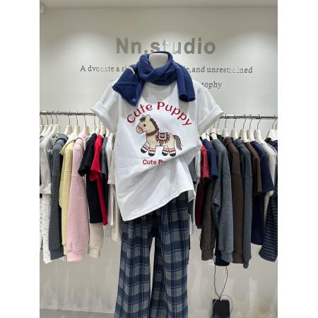 FA54522# 原版德绒特大码300斤马年氛围感短袖T恤女春秋厚款刺绣上衣潮  服裝批發女裝批發服飾貨源