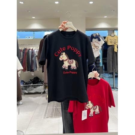 FA54522# 原版德绒特大码300斤马年氛围感短袖T恤女春秋厚款刺绣上衣潮  服裝批發女裝批發服飾貨源