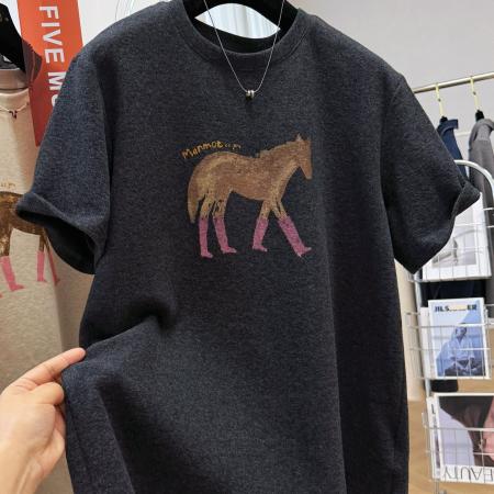 FA54523# 原版螺纹德绒大码300斤韩系磨毛短袖T恤女早春印花宽松半袖上衣潮  服裝批發女裝批發服飾貨源