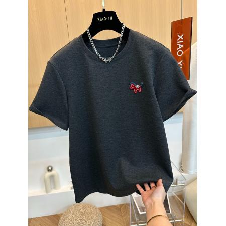 FA54524# 原版螺纹德绒大码300斤早春刺绣圆领短袖T恤女打底衫巨好看上衣潮  服裝批發女裝批發服飾貨源