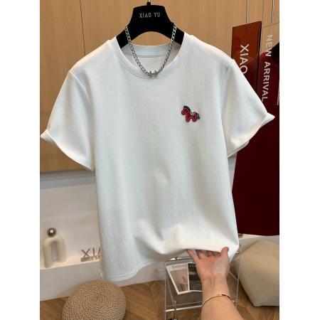 FA54524# 原版螺纹德绒大码300斤早春刺绣圆领短袖T恤女打底衫巨好看上衣潮  服裝批發女裝批發服飾貨源