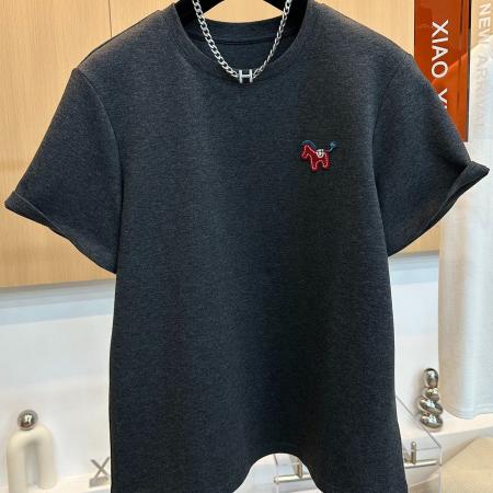 FA54524# 原版螺纹德绒大码300斤早春刺绣圆领短袖T恤女打底衫巨好看上衣潮  服裝批發女裝批發服飾貨源